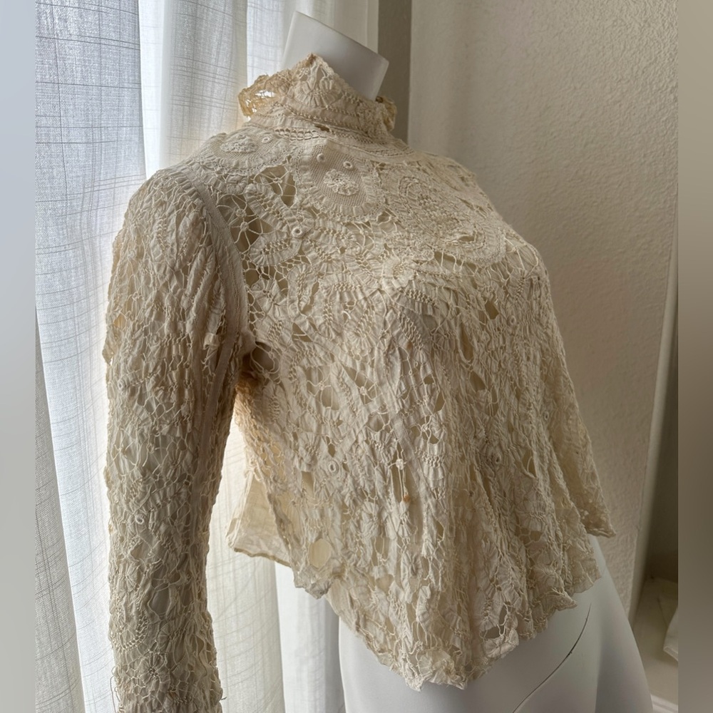 1900s Edwardian High Neck Blouse Hand Crocheted As Is